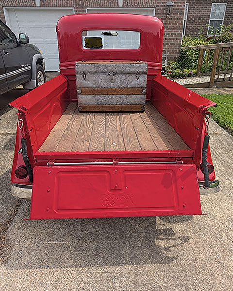 Customer Trunk from Connie's Trunks used as carry box in vintage truck